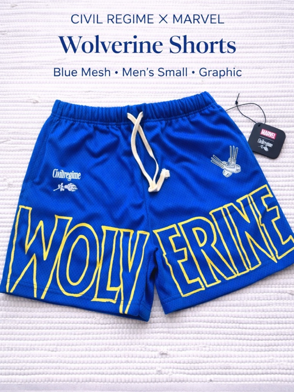 Civil Regime Marvel Wolverine Shorts Blue Mesh Small Graphic